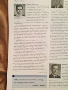 Capt Brooke's obituary in the January-February 2014 Edition of Shipmate Magazine