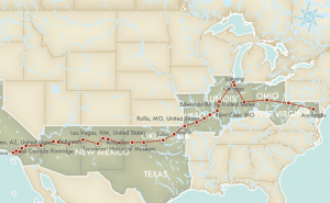 Our Route 66 Itinerary showing our stops